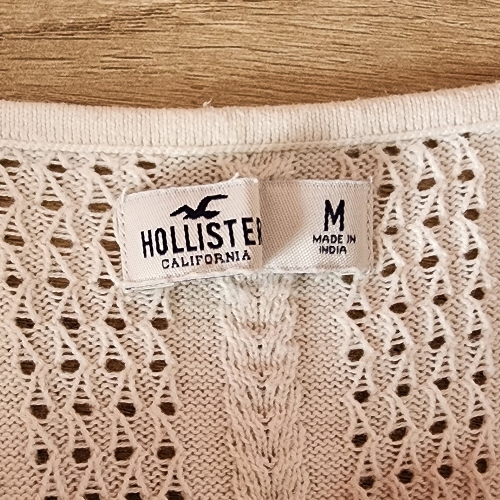 Hollister White Pointelle Knit Scoop V-Neck Y2K Fitted Sweater Medium - Picture 3 of 7